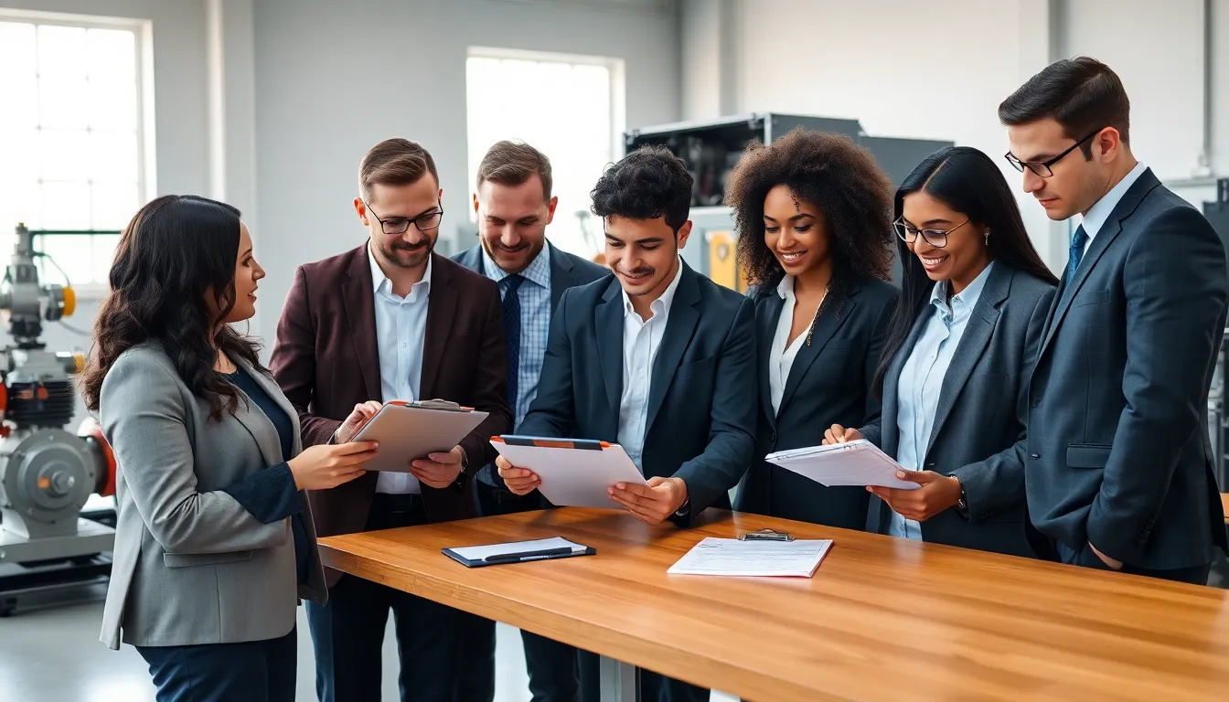 professionals reviewing preventive maintenance checklists in an industrial workspace.